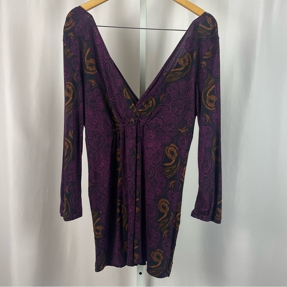 Mossimo Large Faux Wrap Paisley Jewel Tone V Neck Boho Top Flowy Formal - Picture 1 of 5